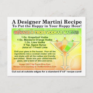 Menage a Trois Vodkas Martini Recipe Postcard