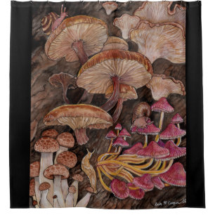 Menagerie of Mushrooms   Shower Curtain