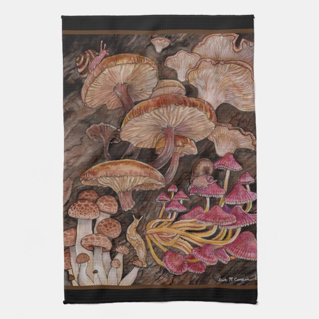 Menagerie of Mushrooms  Tea Towel (Vertical)