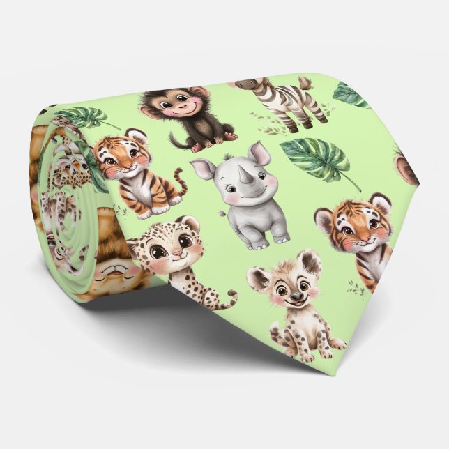 Menagerie of Safari Animals Neck Tie (Rolled)