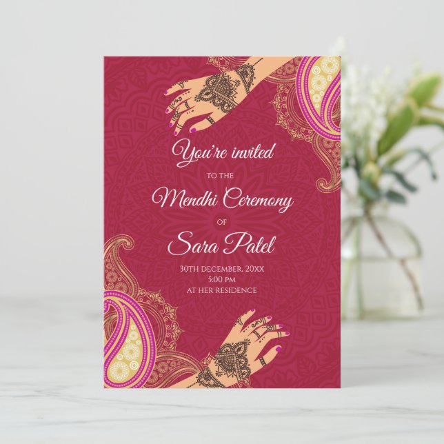 Mendhi invitations & Mehendi invites Henna Party (Standing Front)