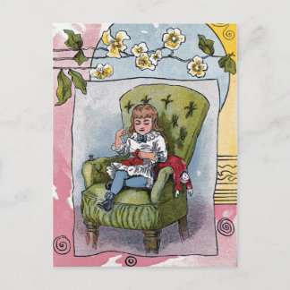 "Mending Doll Clothes" Vintage Postcard