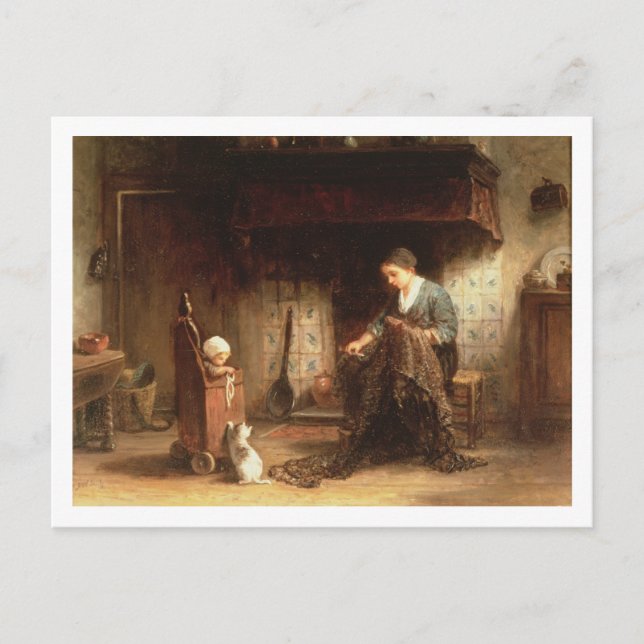 Mending the Nets (oil on panel) Postcard (Front)