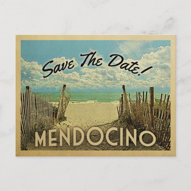Mendocino Beach Vintage Save The Date Announcement Postcard (Front)