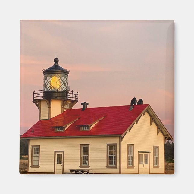 Mendocino Lighthouse Sunset Photo Magnet (Front)
