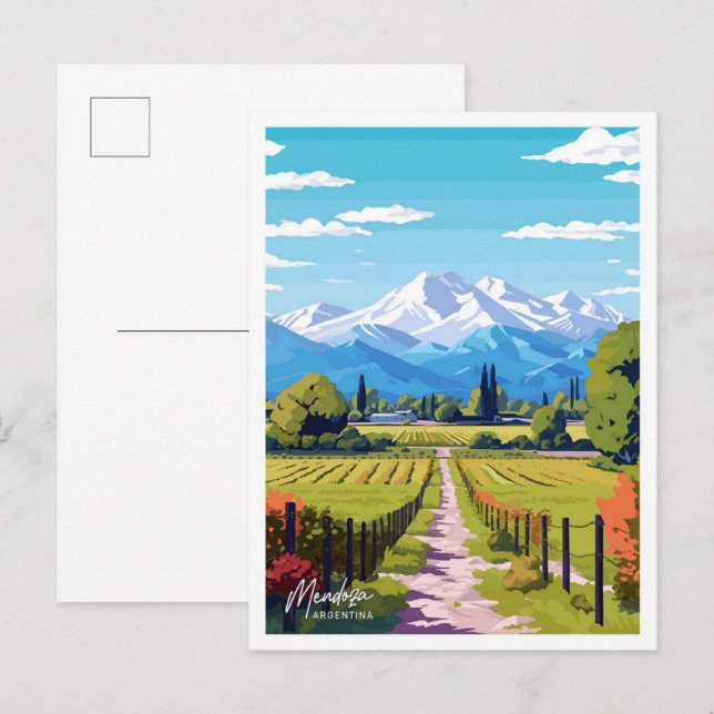 Mendoza Argentina Art Travel Vintage illustration Postcard (Front/Back)
