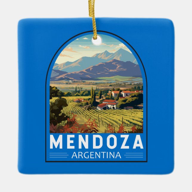 Mendoza Argentina Travel Art Vintage Ceramic Ornament (Front)