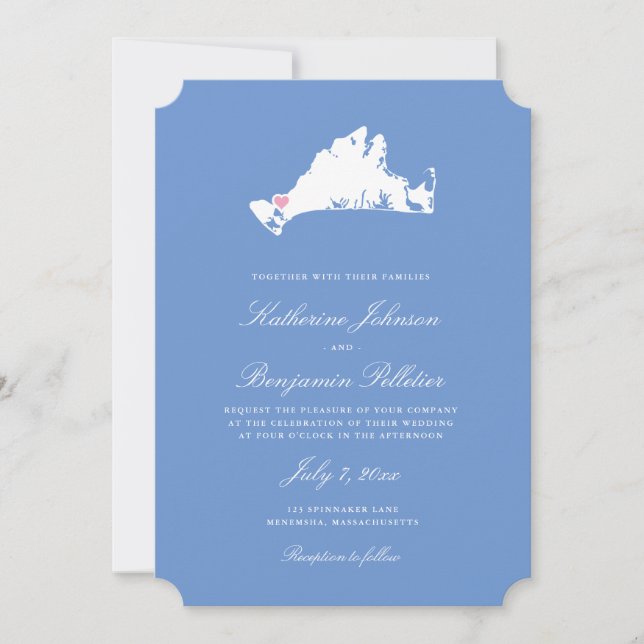 Menemsha Martha's Vineyard Elegant Map Wedding Invitation (Front)