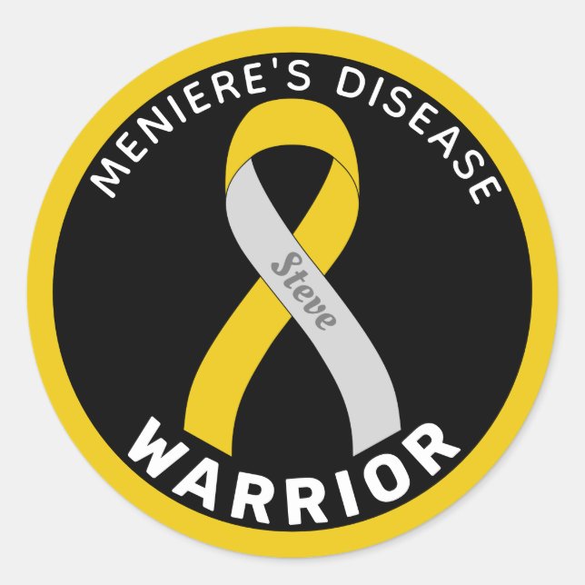 Meniere's Disease Warrior Ribbon Black Classic Round Sticker (Front)