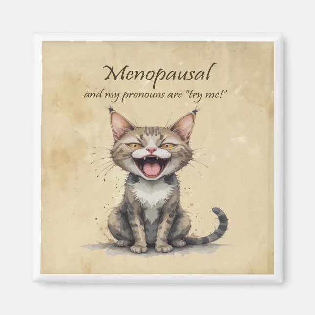 Menopause Humour Stressed Angry Cat Magnet (Front)