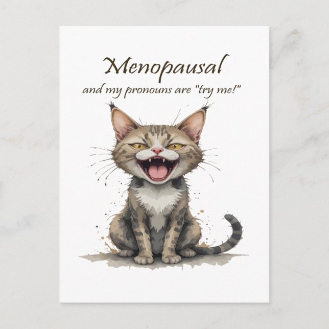 Menopause Humour Stressed Angry Cat Postcard (Front)
