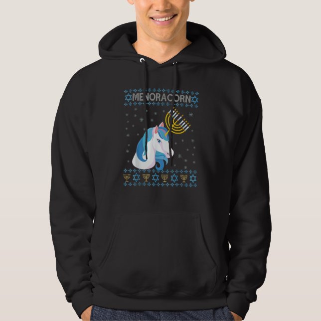 Menoracorn Jewish Unicorn Hanukkah Jew Family Matc Hoodie (Front)