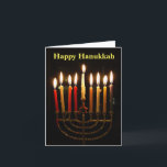 Menorah and Candles Hanukkah Folded Card<br><div class="desc">It's time to light the menorah for Hanukkah! Candles aglow on the 8th night of Hanukkah, as pictured in a celebration at home. Traditional folded note, blank inside for your message. The message on the front cover is also customisable so you can personalise as you wish.</div>