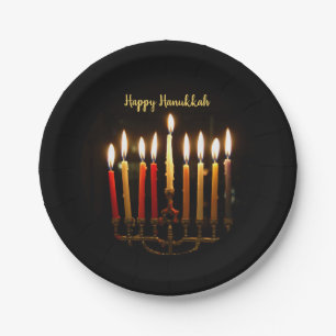 Menorah and Candles Hanukkah Lights Paper Plate