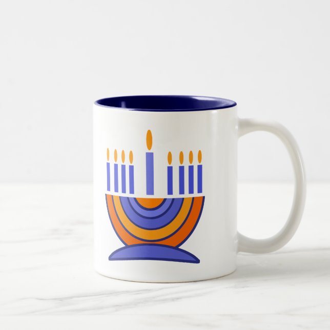 Menorah and Dreidels Hanukkah Gift  Two-Tone Coffee Mug (Right)