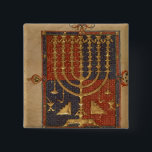 Menorah and other vessels of the temple 15 cm square badge<br><div class="desc">Spanish School's Add Ms 15250 f.3v Menorah and other vessels of the temple, from the ' Duke of Sussex Spanish Bible', Catalonia located at the British Library, London, UK. The Add Ms 15250 f.3v Menorah and other vessels of the temple, from the ' Duke of Sussex Spanish Bible', Catalonia was...</div>