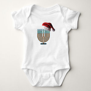 Menorah and Santa Claus Hat Baby Bodysuit