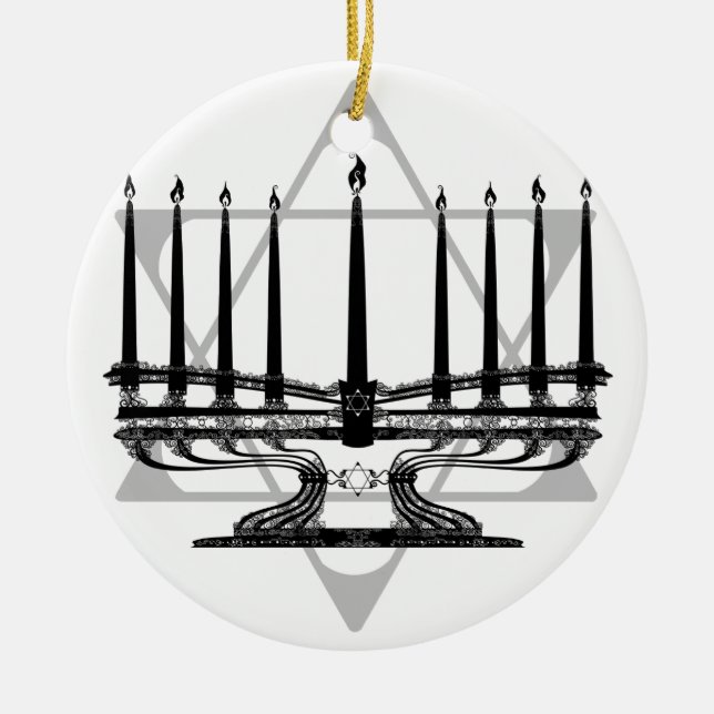 Menorah and Star I Ceramic Tree Decoration (Front)