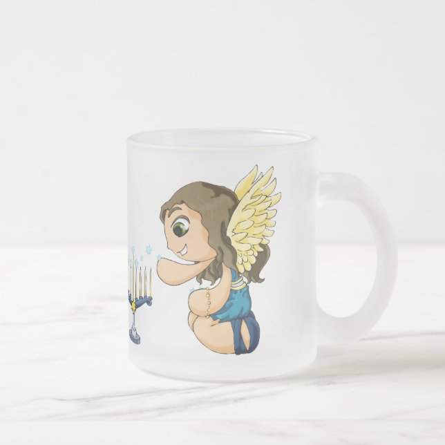 Menorah Angel Frosted Glass Coffee Mug (Right)