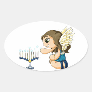 Menorah Angel Oval Sticker