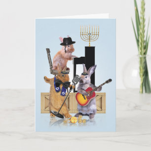 Menorah Animal Bands-Rabbits Chanukah Card
