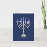 Menorah Bling-Blue Candles - Chanukah Note Card<br><div class="desc">About this item * INSIDE GREETING SAYS - Happy Chanukah * SIZE - Some styles are available blank or with a greeting inside. Fits neatly in an elegant, sturdy 5" x 7" paper mailing envelope with a pointed flap. * Perfect, humourous stationery for writing Chanukah wishes; ships with envelopes. Card's...</div>