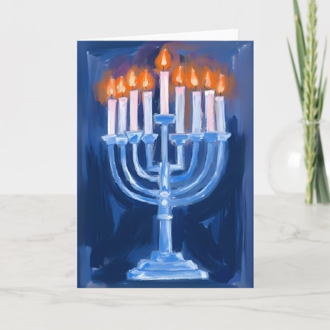 Menorah Blue Hanukkah Holiday Card (Front)