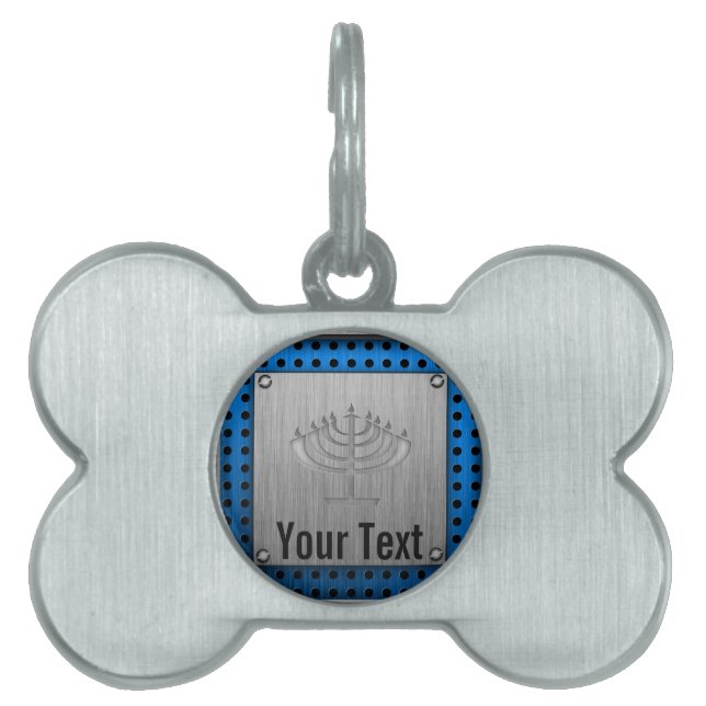Menorah; Brushed metal-look Pet Name Tag (Front)