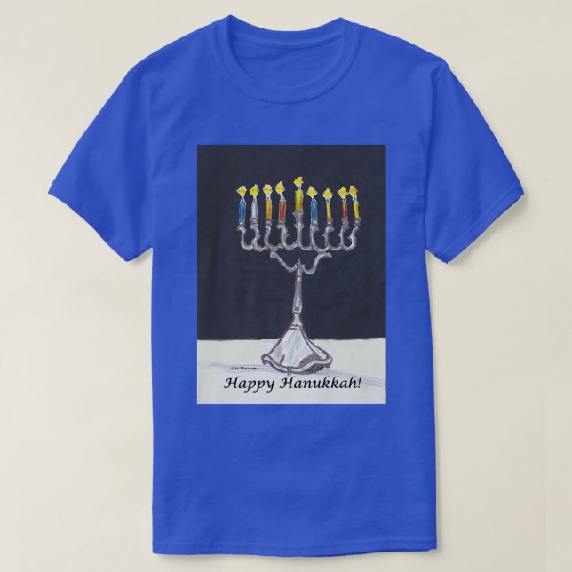 Menorah Candelabrum Happy Hanukkah Hand Drawn Desi T-Shirt (Design Front)