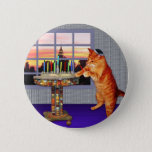 Menorah Cat 6 Cm Round Badge<br><div class="desc">So the cat is a redhead he’s an Ashkenazi!  And it's sundown so he's put on his kippah,  he's lighting the candles and saying the prayers,  and remembering that A Great Miracle Happened There.</div>