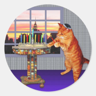 Menorah Cat Classic Round Sticker