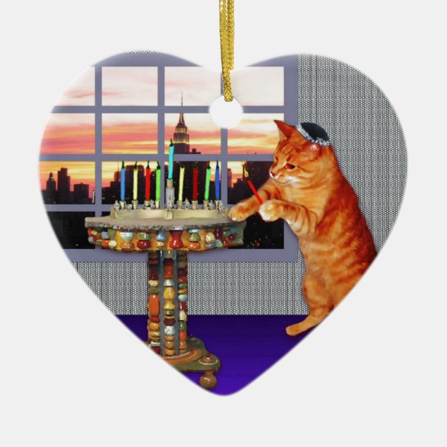 menorah cat.jpg ceramic tree decoration (Front)