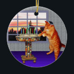 menorah cat.jpg ceramic tree decoration<br><div class="desc">Not just for Chanukah any more - this pretty ginger lights the candles because a great miracle happened here!</div>