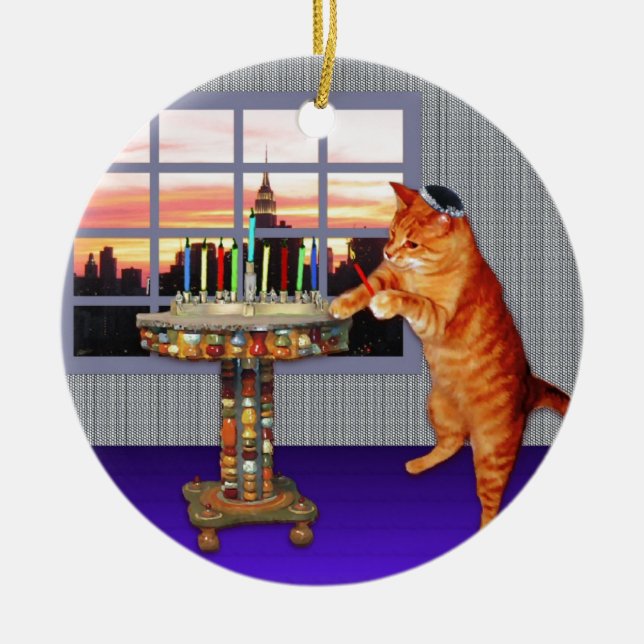 menorah cat.jpg ceramic tree decoration (Front)