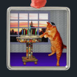 menorah cat.jpg metal tree decoration<br><div class="desc">Not just for Chanukah any more - this pretty ginger lights the candles because a great miracle happened here!</div>