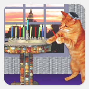 menorah cat.jpg square sticker