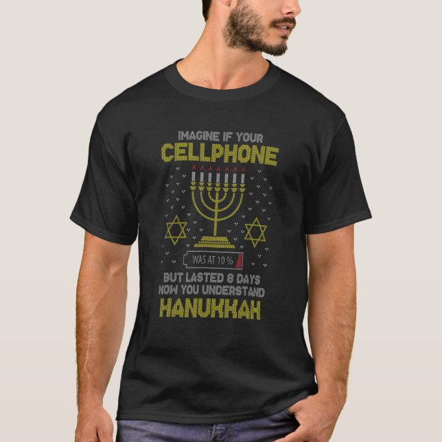 Menorah Cellphone Hanukkah Jewish Ugly Christmas S T-Shirt (Front)