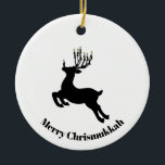 Menorah Deer Silhouette Chrismukkah Ornament<br><div class="desc">This ornament features my Jewish version of Rudolph. This deer has a Menorah as his antlers (with 8 Candles on them.) Then he's got the one candle on his nose to also help light the way. The text on this ornament is customisable to suit you or your recipient. Designed by...</div>