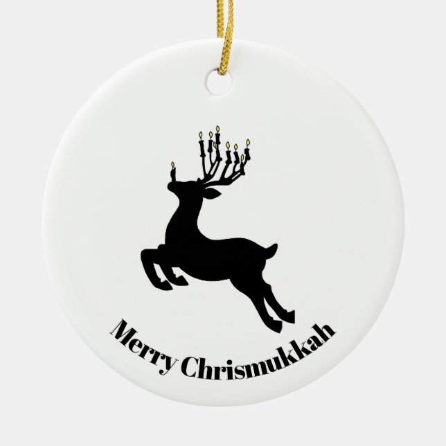 Menorah Deer Silhouette Chrismukkah Ornament       (Front)