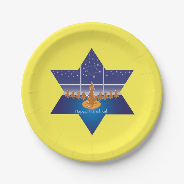 Menorah Dogs_Happy Hanukkah_Star of David Paper Plate (Front)