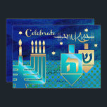 Menorah & Dreidels Hanukkah Celebration Invitation<br><div class="desc">Celebrate Hanukkah. Elegant Festive Gold Foil Menorah and Dreidels Design Hannukah Celebration / Hanukkah Dinner Invitations with personalised text. Matching cards and gifts available in the Jewish Holidays / Hanukkah Category of our store.</div>