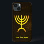 Menorah Flame iPhone 13 Case<br><div class="desc">A brown and gold digital rendering of the Jewish seven-branched menorah (Hebrew: מְנוֹרָה). Add your own text. The seven-branched menorah, used in the portable sanctuary set up by Moses in the wilderness and later in the Temple in Jerusalem, has been a symbol of Judaism since ancient times and is the...</div>