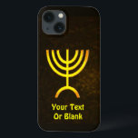 Menorah Flame iPhone 13 Case<br><div class="desc">A brown and gold digital rendering of the Jewish seven-branched menorah (Hebrew: מְנוֹרָה). Add your own text. The seven-branched menorah, used in the portable sanctuary set up by Moses in the wilderness and later in the Temple in Jerusalem, has been a symbol of Judaism since ancient times and is the...</div>
