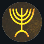 Menorah Flame Classic Round Sticker<br><div class="desc">A digital rendering of the Jewish seven-branched menorah (Hebrew: מְנוֹרָה‎). The seven-branched menorah, used in the portable sanctuary set up by Moses in the wilderness and later in the Temple in Jerusalem, has been a symbol of Judaism since ancient times and is the emblem on the coat of arms of...</div>