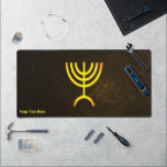 Menorah Flame Desk Mat<br><div class="desc">A brown and gold digital rendering of the Jewish seven-branched menorah (Hebrew: מְנוֹרָה‎). Customise by adding your own text. The seven-branched menorah, used in the portable sanctuary set up by Moses in the wilderness and later in the Temple in Jerusalem, has been a symbol of Judaism since ancient times and...</div>