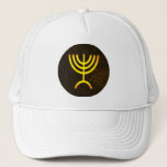 Menorah Flame Trucker Hat<br><div class="desc">A digital rendering of the Jewish seven-branched menorah (Hebrew: מְנוֹרָה‎). The seven-branched menorah, used in the portable sanctuary set up by Moses in the wilderness and later in the Temple in Jerusalem, has been a symbol of Judaism since ancient times and is the emblem on the coat of arms of...</div>
