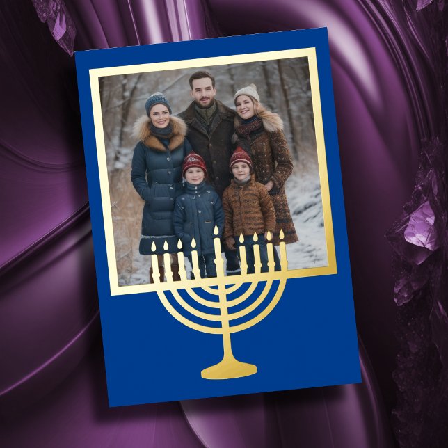 Menorah Frame and Your Photo Foil Holiday Card (Creator Uploaded)