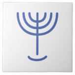 Menorah Gold-Look Blue White Tile<br><div class="desc">Menorah gold-look Paleo Hebrew lettering. Personalise by adding your own name. To make this your own design 'Click to Customise Further" … or 'Transfer this design' to print the same design onto a different product. Where does the Menorah come from? It comes from the Bible, in the book of Exodus,...</div>