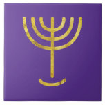 Menorah Gold-Look Purple Tile<br><div class="desc">Menorah gold-look. Personalise by adding your own name. To make this your own design 'Click to Customise Further" … or 'Transfer this design' to print the same design onto a different product. Where does the Menorah come from? It comes from the Bible, in the book of Exodus, chapter 25 verse...</div>