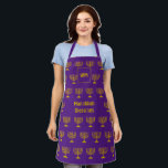 Menorah | HANUKKAH BLESSINGS | Monogram | Purple Apron<br><div class="desc">Stylish HANUKKAH Apron with faux gold MENORAH pattern against a royal purple background. In the middle there is a CUSTOMIZABLE text which reads HANUKKAH BLESSINGS in faux gold typography. At the top there is a CUSTOMIZABLE MONOGRAM, which you can replace with your own. Matching items available. Great gift for Hanukkah...</div>